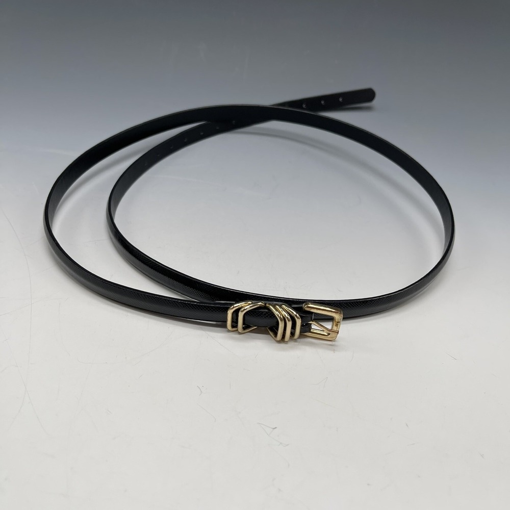 Vintage Synthetic Womens 12P Petite Belt‎ Black Patent Vegan Gold Snake Slim 36"